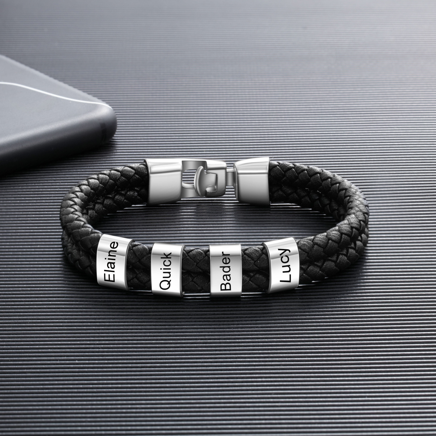 À mon Papa - Bracelet Cuir tressé 4 Perles et Prénoms Personnalisés Bracelet Hommes