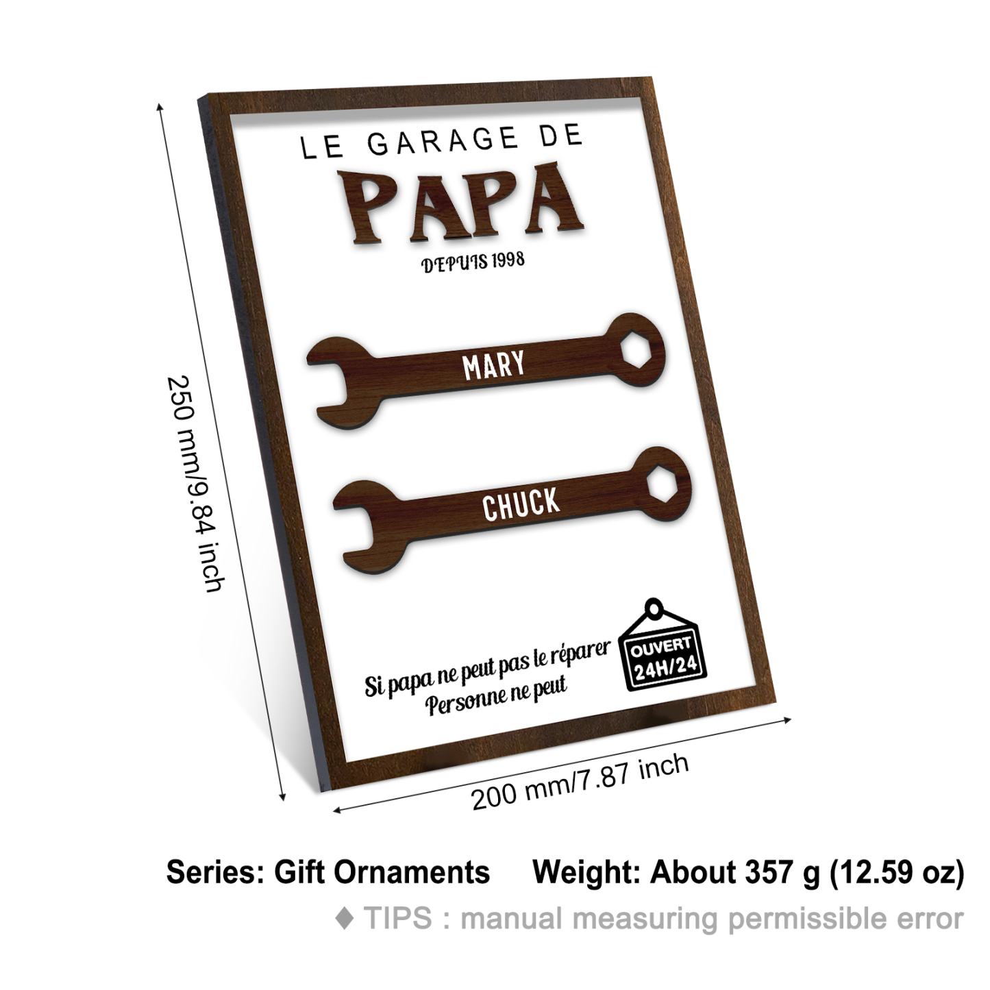 À Mon Papa-Cadre en Bois Garage 2 Prénoms Personnalisés | Jessemade