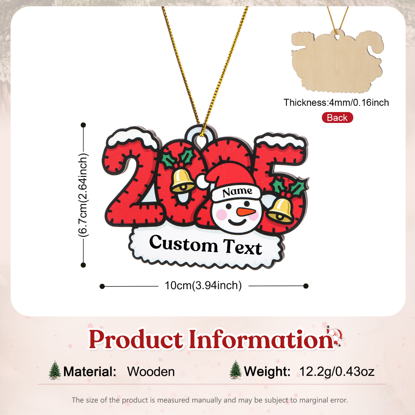 2025 Décoration Sapin Noël en Bois Personnalisée – Famille de Bonhommes de Neige avec 1 à 8 Prénoms