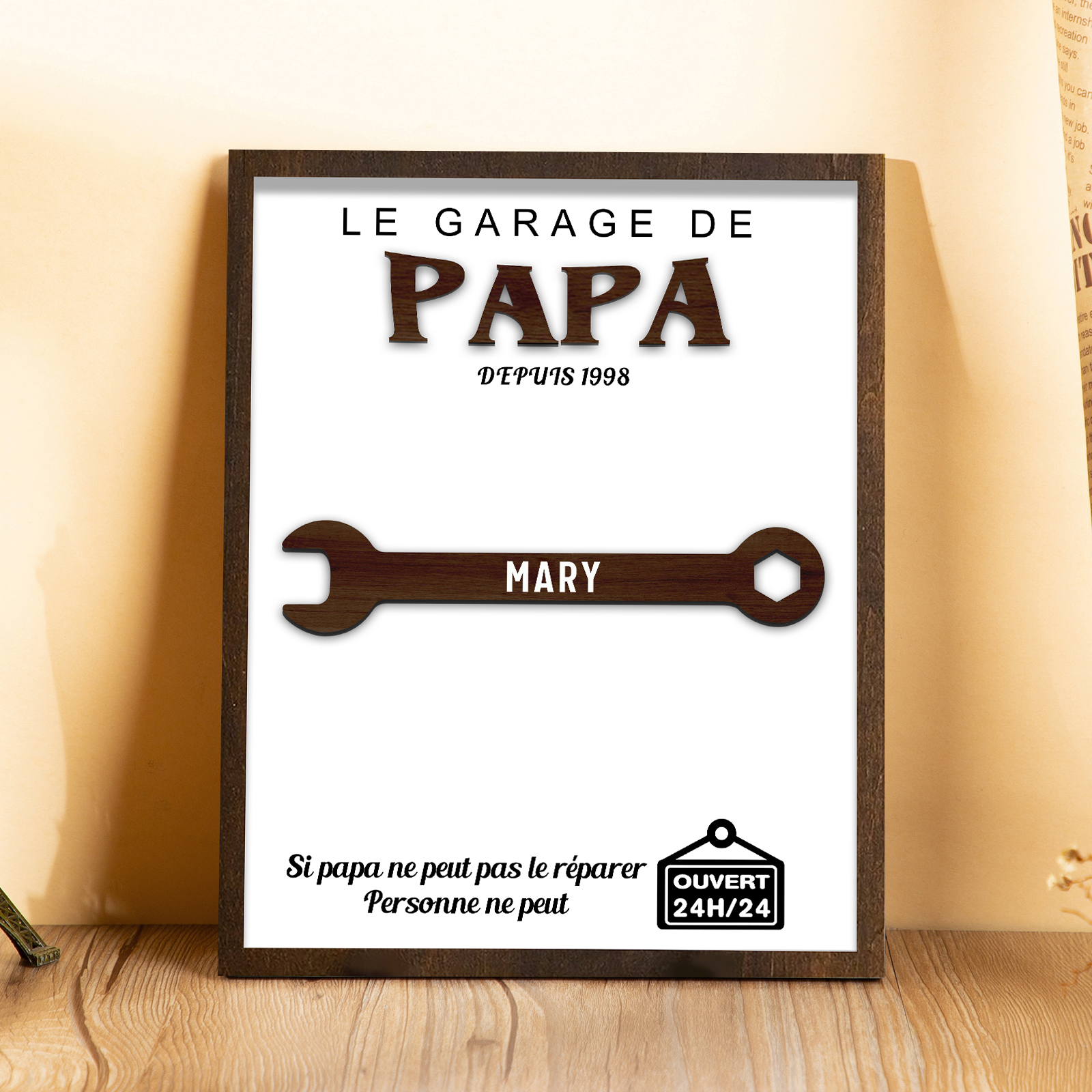 À Mon Papa-Cadre en Bois Garage 1 Prénom Personnalisé