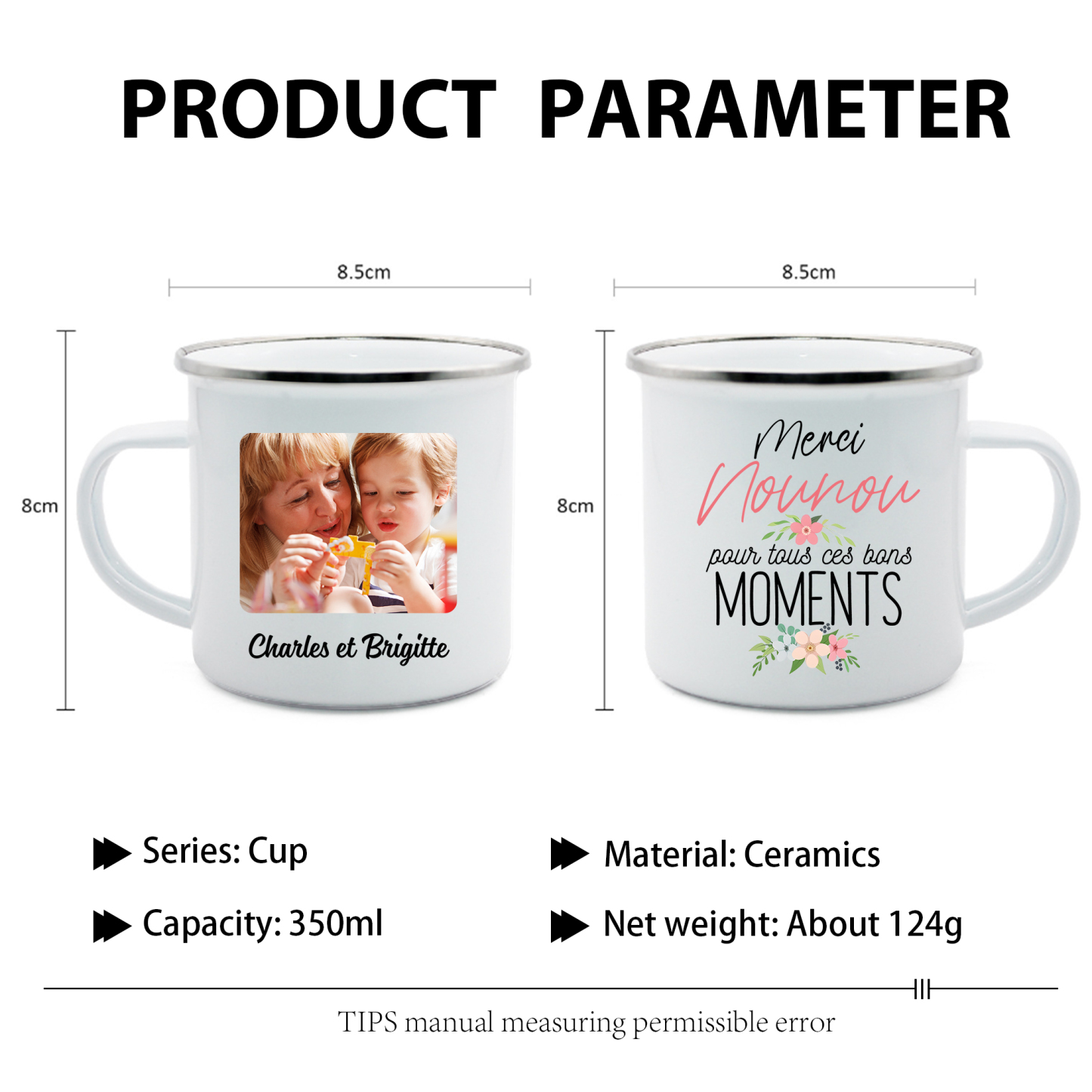 À Ma Nounou - Tasse émaillée Prénom et Photo Personnalisés