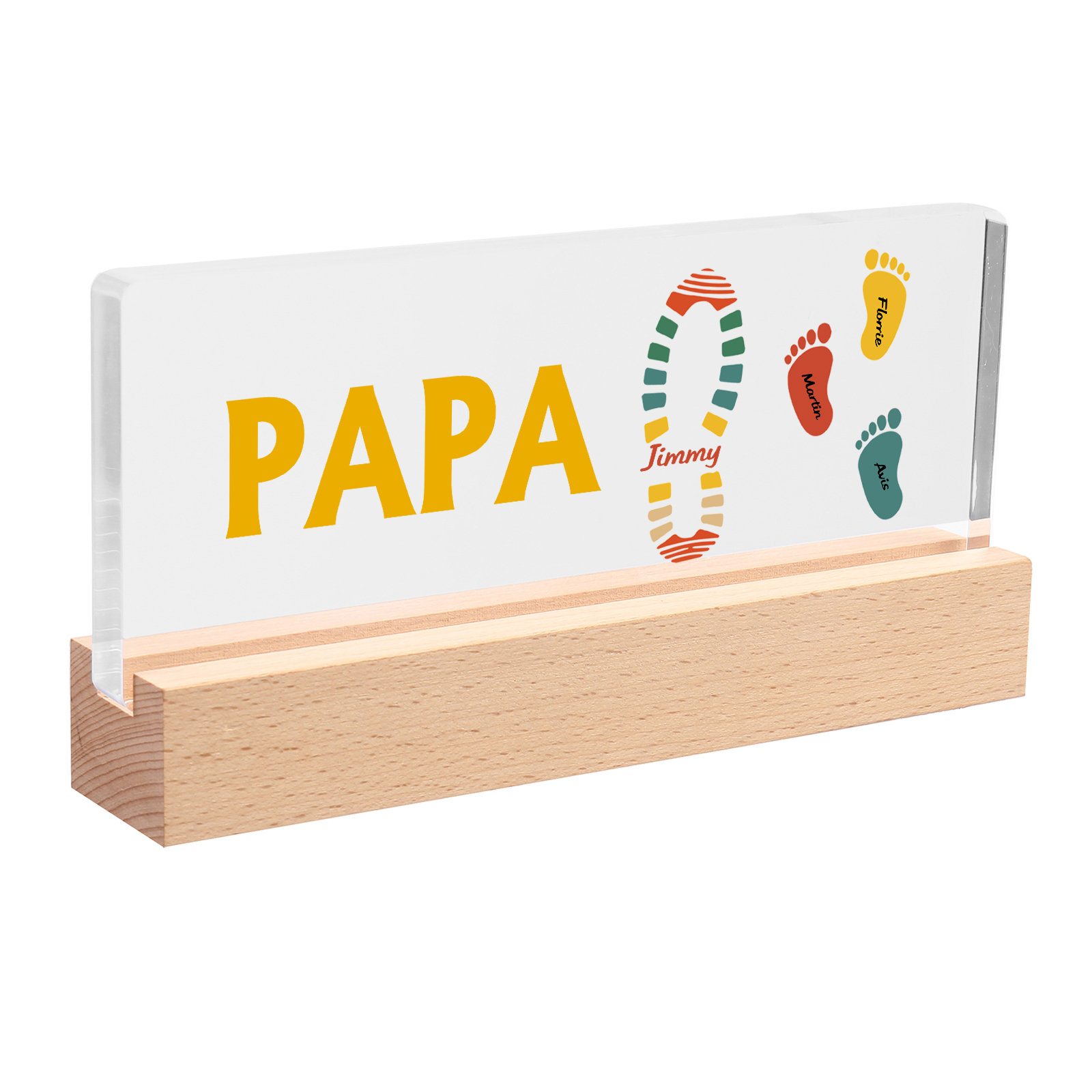 À mon Papa/Papi- Lampe de chevet LED Pieds Bébé 4 Prénoms Personnalisés avec Texte