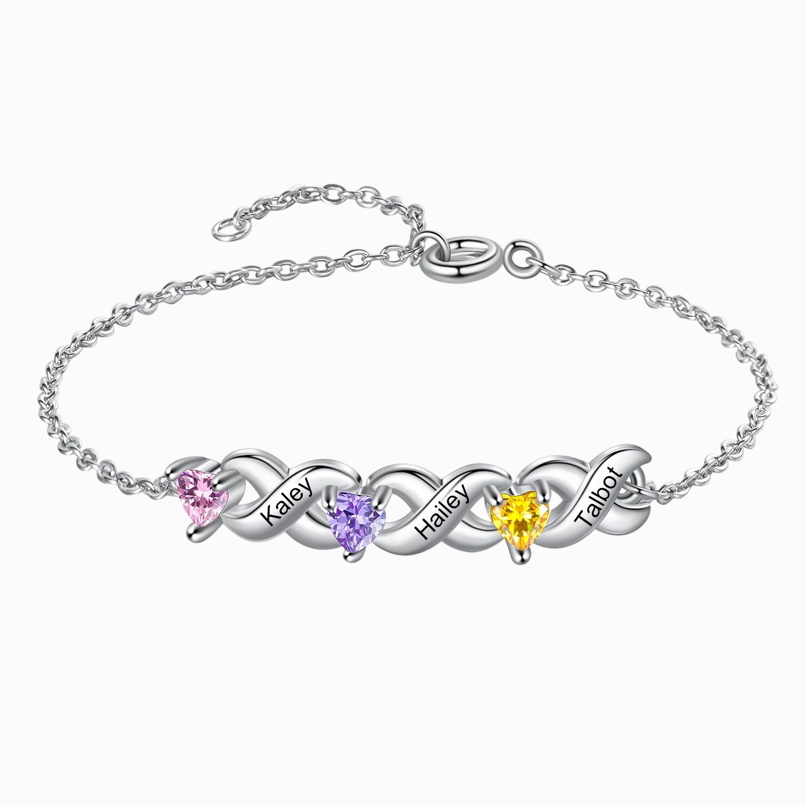 Bracelet à Breloque 2-7 Prénoms Personnalisé avec 2-7 Pierres de Naissance