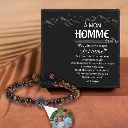 Jessemade FR À mon Homme - Bracelet Projection de Pierre d'œil de Tigre avec Photo Personnalisée