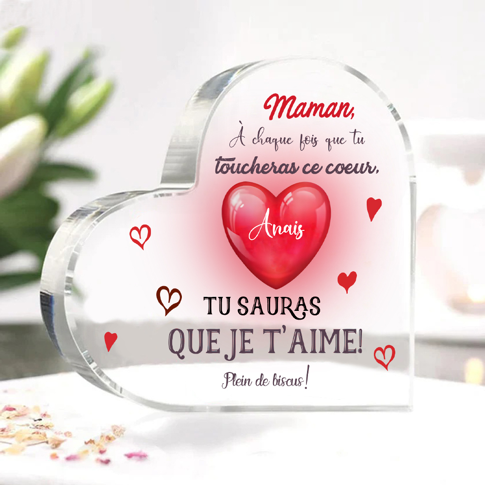 À ma Maman - Plaque Acrylique en Forme de Cœur 1 Prénom Personnalisé 