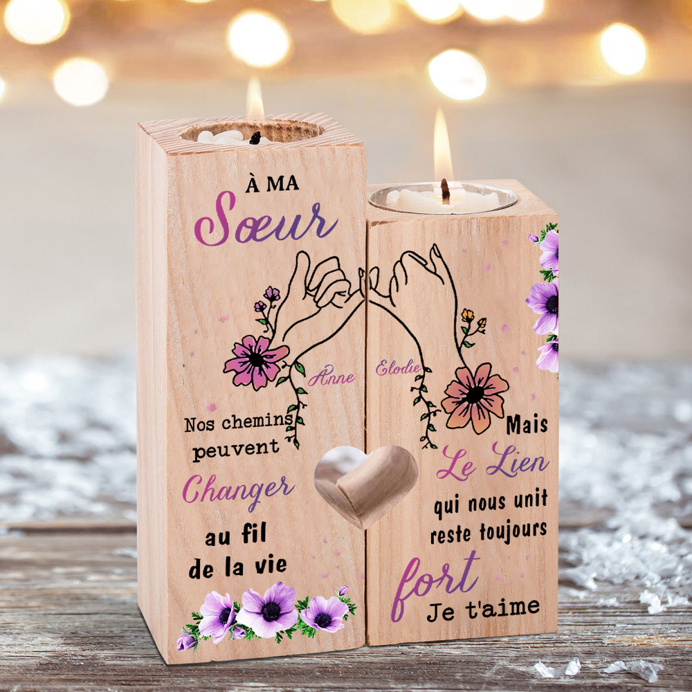 À Ma Sœur - Bougeoir en Bois 2 Prénoms Personnalisés sans bougie