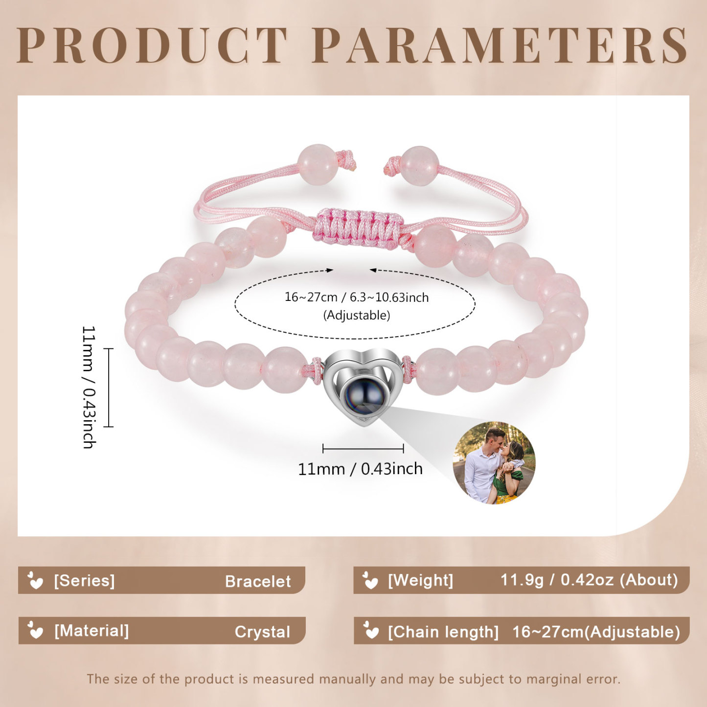 Bracelet Cœur en Perles Naturelles Bracelet Photo Projection|Jessemade