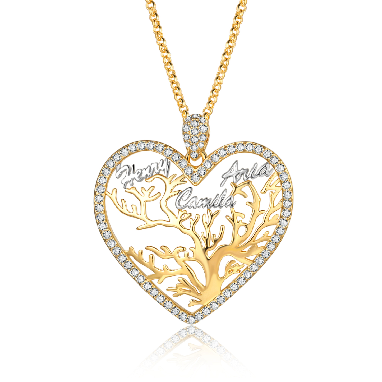 Collier Pendentif Arbre de vie Arbre généalogique 3 prénom