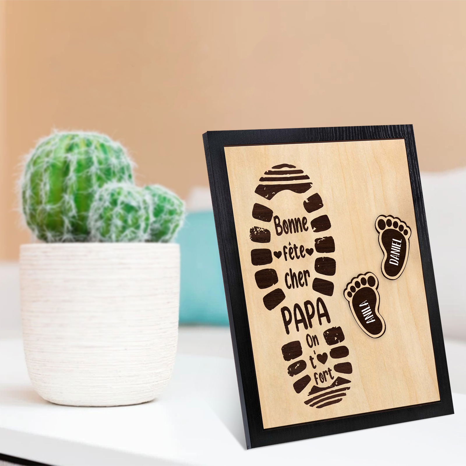 À Mon Papa-Cadre en Bois Pieds Bébé 2 Prénoms Personnalisés