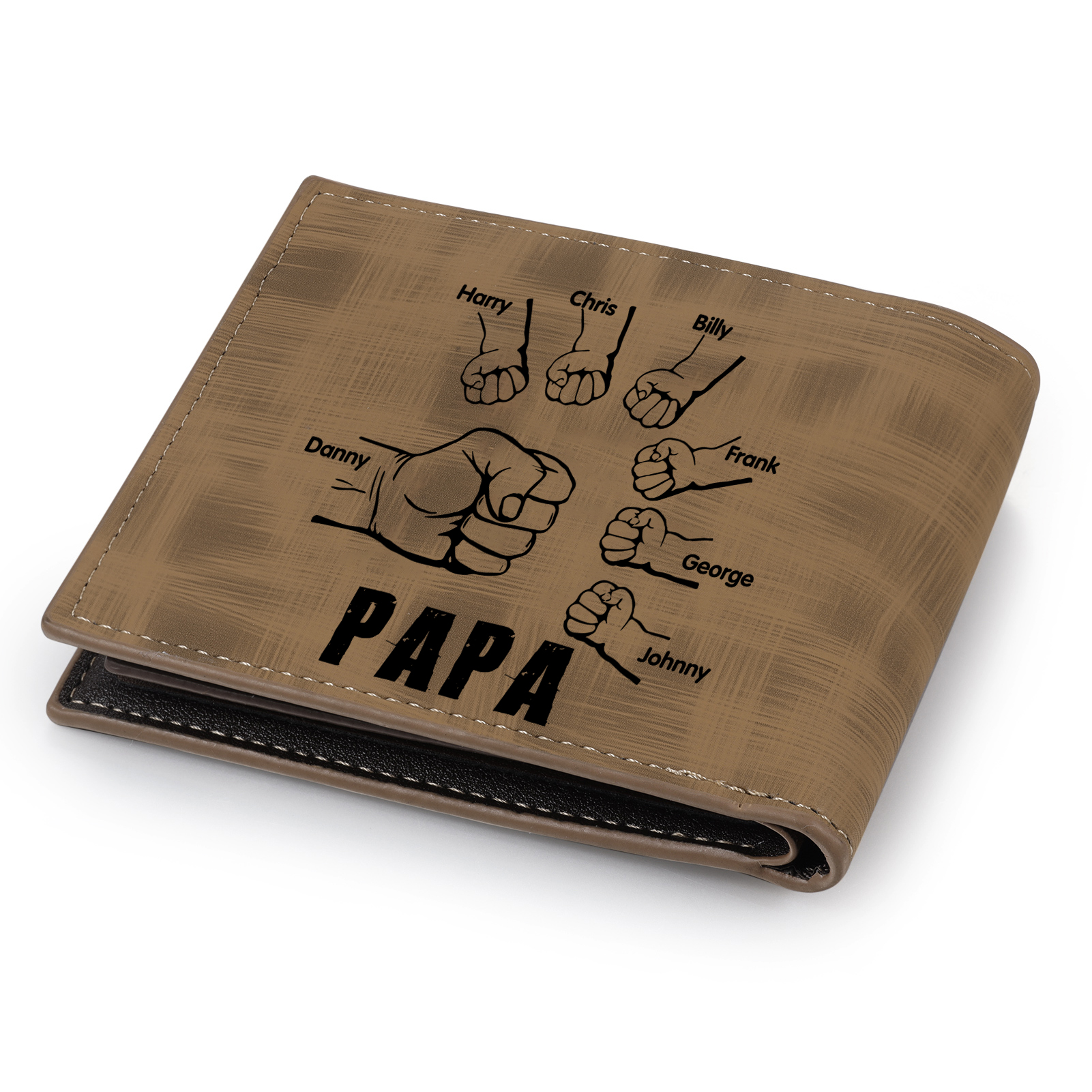 À mon Papa - Portefeuille Poings 7 Prénoms Personnalisés avec Photo Classique Homme Porte-Monnaie Carte