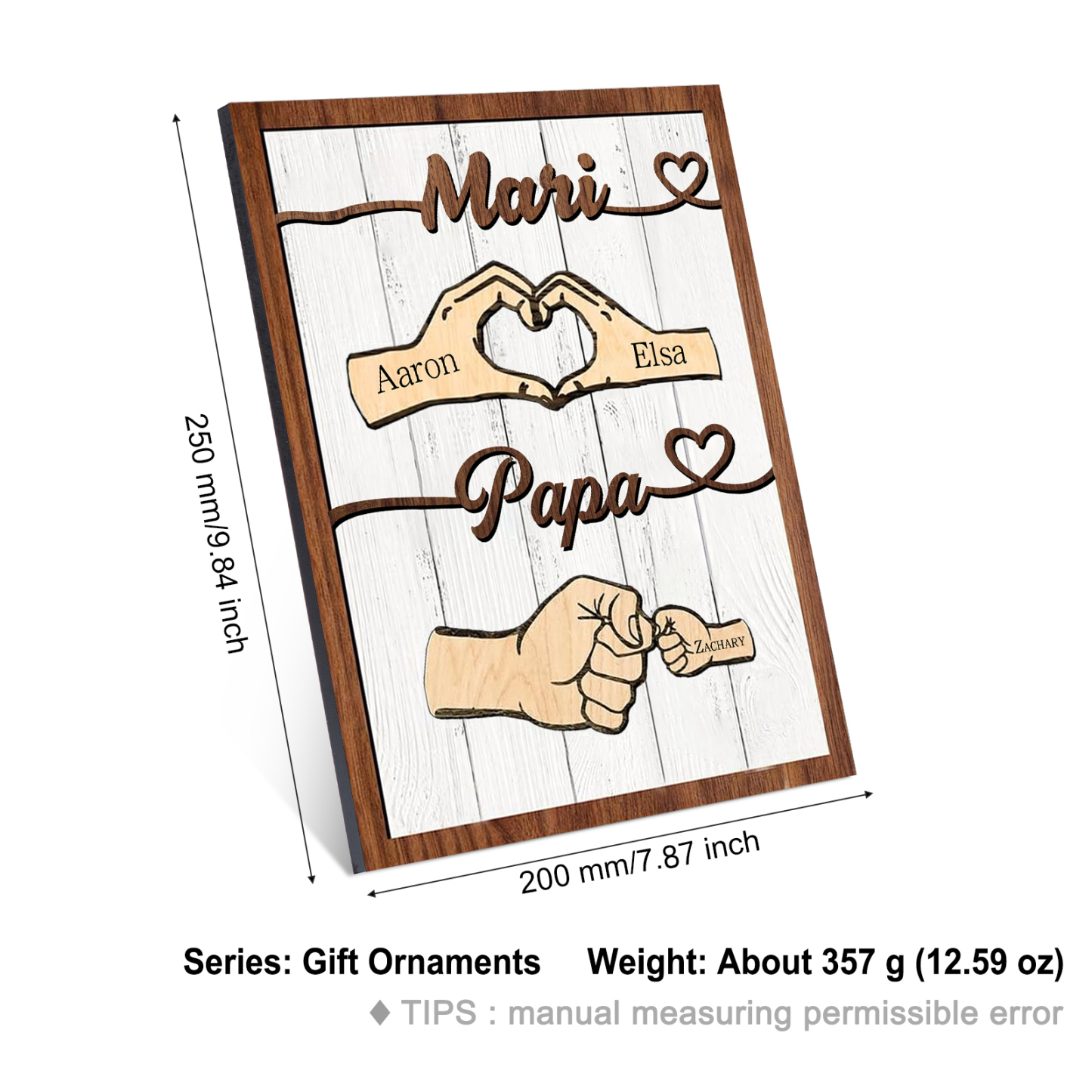À mon Papa/Mari-Cadre en Bois Mains et Poings 3 Prénoms Personnalisés