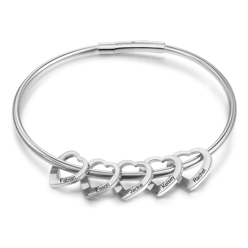 Bracelet Personnalisé 5 Prénoms Avec Pendentifs Coeur Bracelet Coeur|J