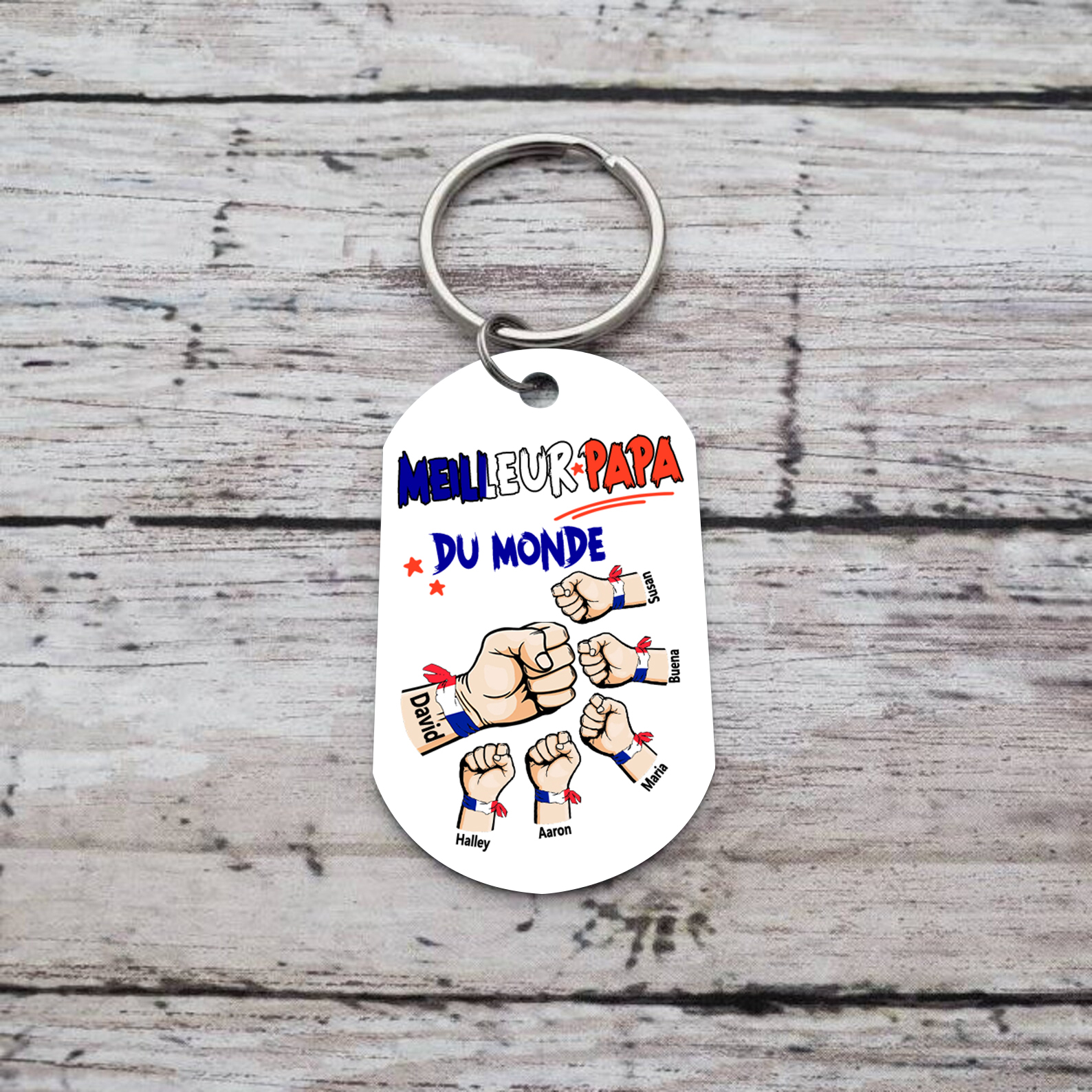 À mon Papa - Porte-Clés Poings 6 Prénoms Personnalisés