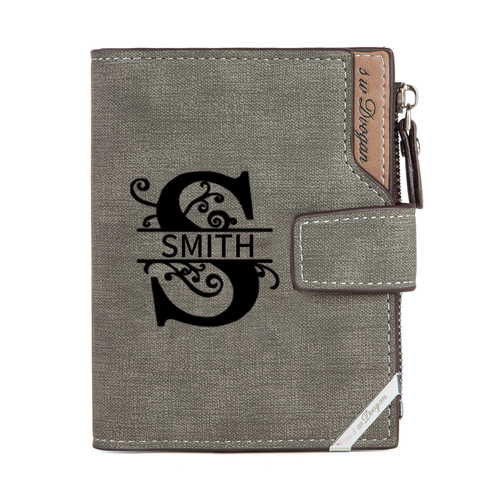 Jessemade FR Portefeuille 1 Prénom Personnalisé avec Lettre et Photo Classique Homme Porte-Monnaie Carte