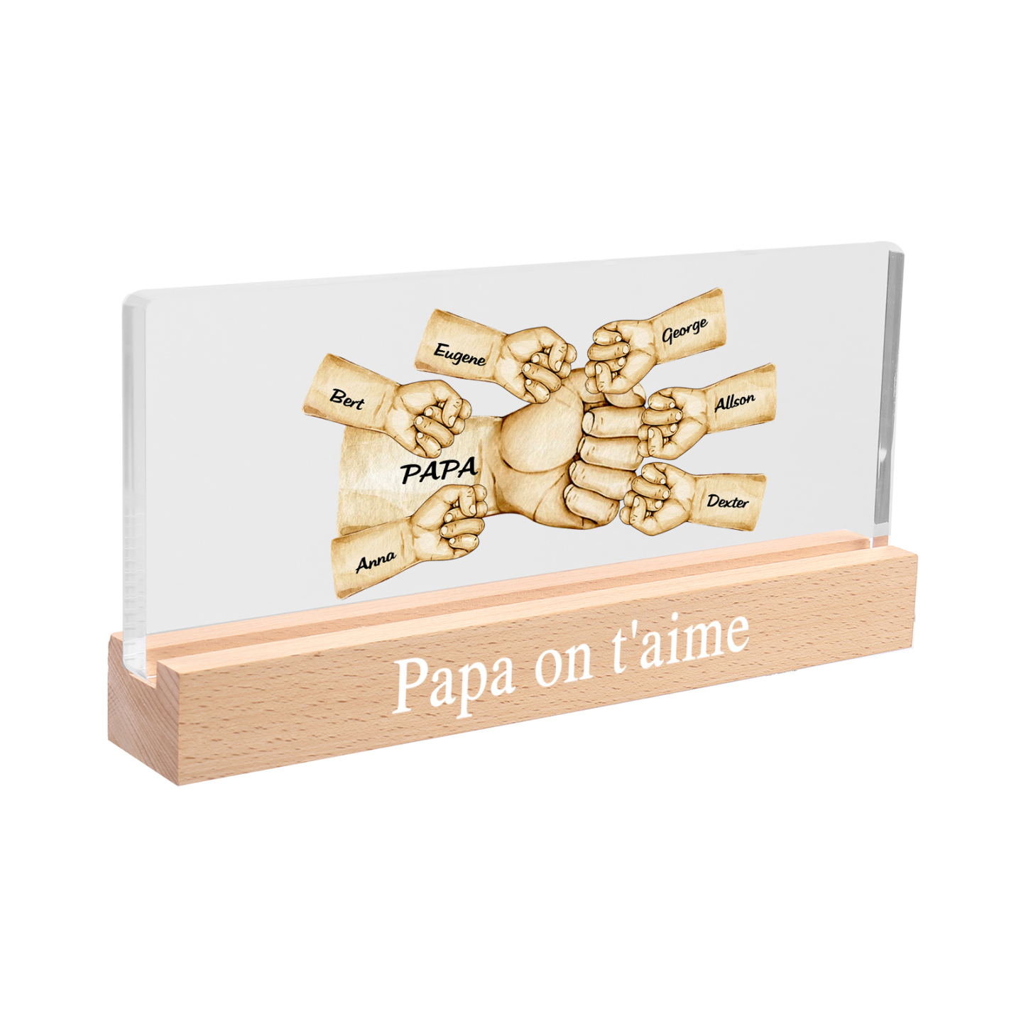 À mon Papa/Papi- Lampe de chevet LED Poings 7 Prénoms Personnalisés avec Texte
