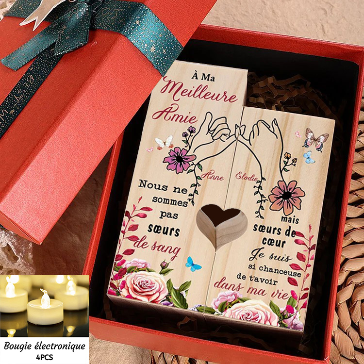 À Ma Meilleure Amie - Bougeoirs en Bois 2 Prénoms Personnalisés avec Coffre ou Bougies électronique