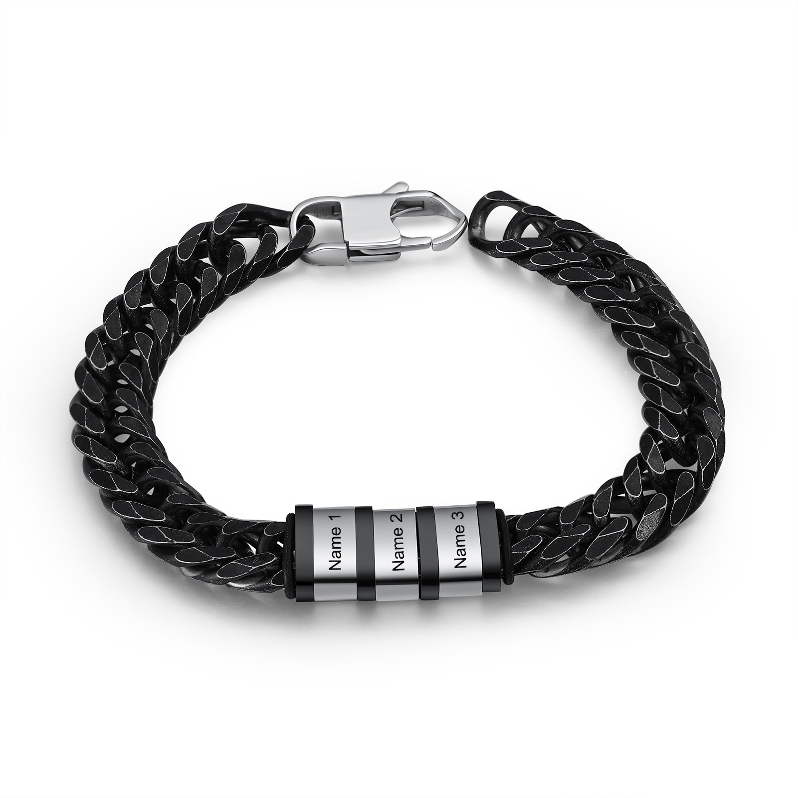 Bracelet Gourmette en acier inoxydable 3 Prénom Personnalisé Bracelet Homme | Cadeau Fête des Pères | Jessemade