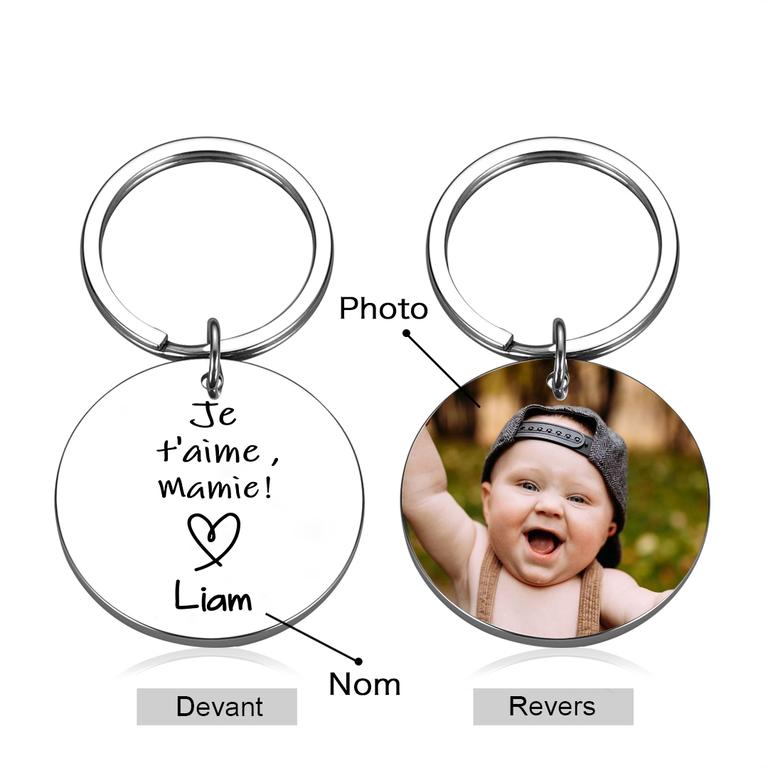 Porte-Clés 1 Prénom et Photo Personnalisés pour Mamie