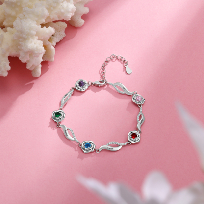 Bracelet Roses 5 Prénom Personnalisé avec 5 Pierre de Naissance