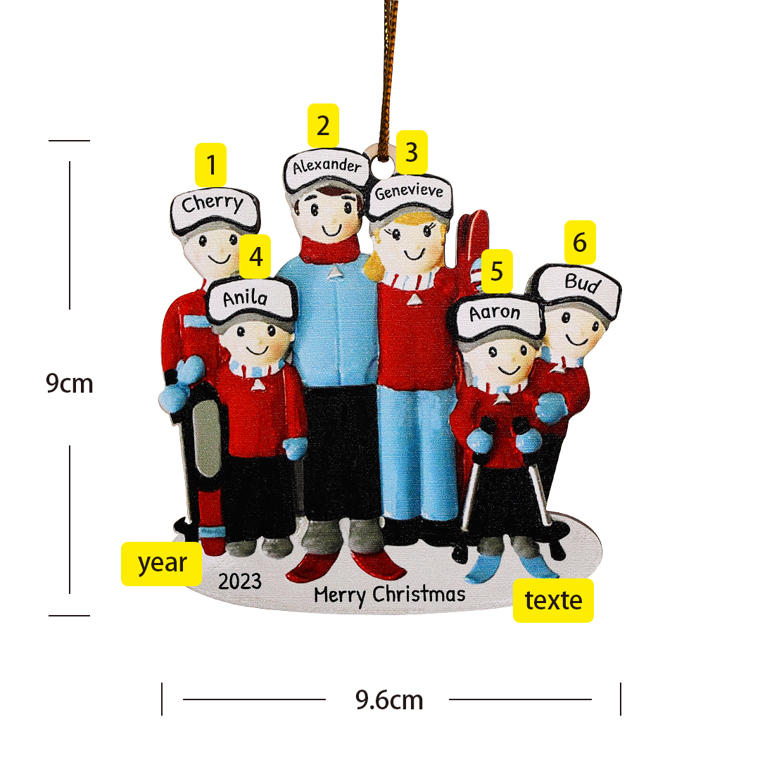 Ornements de Noël Poupée 6 Prénoms Personnalisés avec Texte et Année