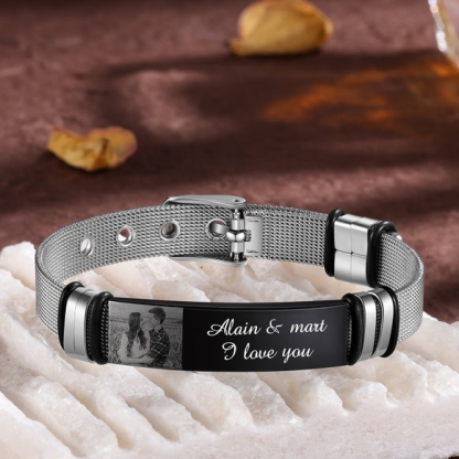 Jessemade FR À mon Papa - Bracelet Personnalisé 2 texte avec photo