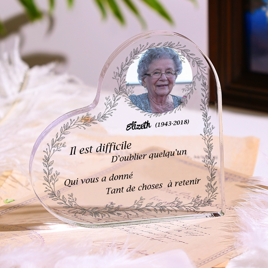 Plaque Acrylique Commémorative en Forme de Cœur Plaque Funéraire 1 Prénom Personnalisé avec Années