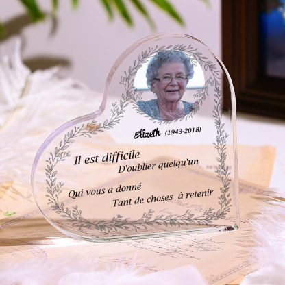 Plaque Acrylique Commémorative en Forme de Cœur Plaque Funéraire 1 Prénom Personnalisé avec Années