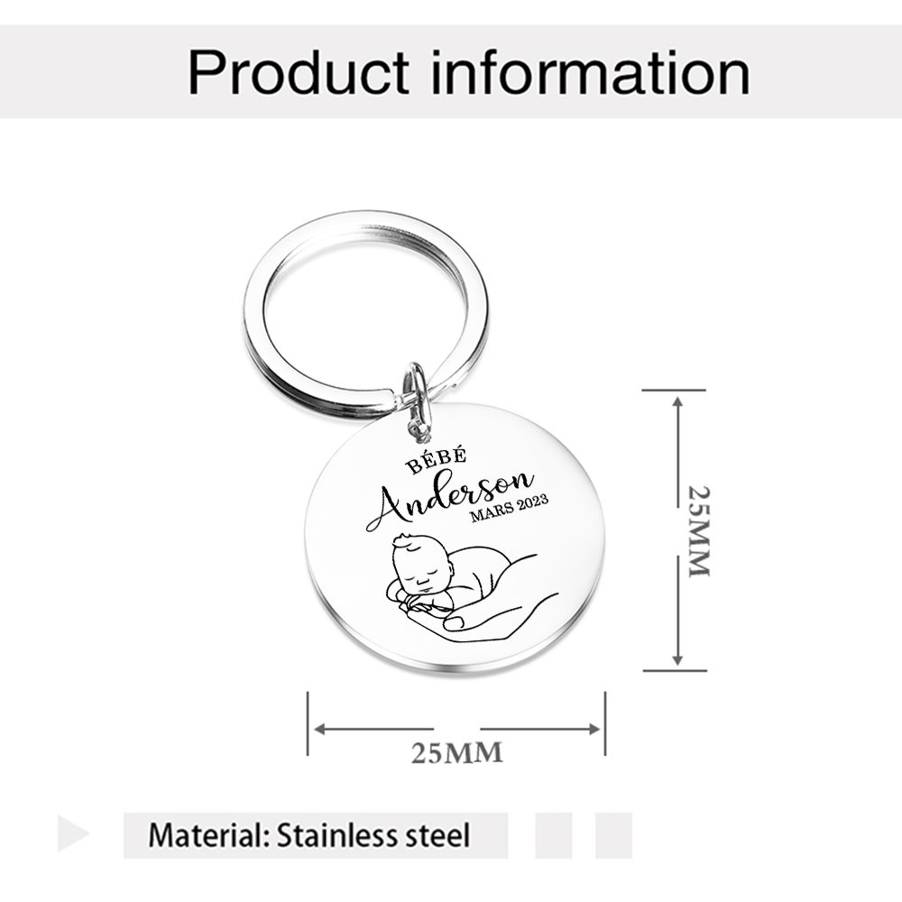 Porte-Clés Bébé 1 Prénom Personnalisé avec Date