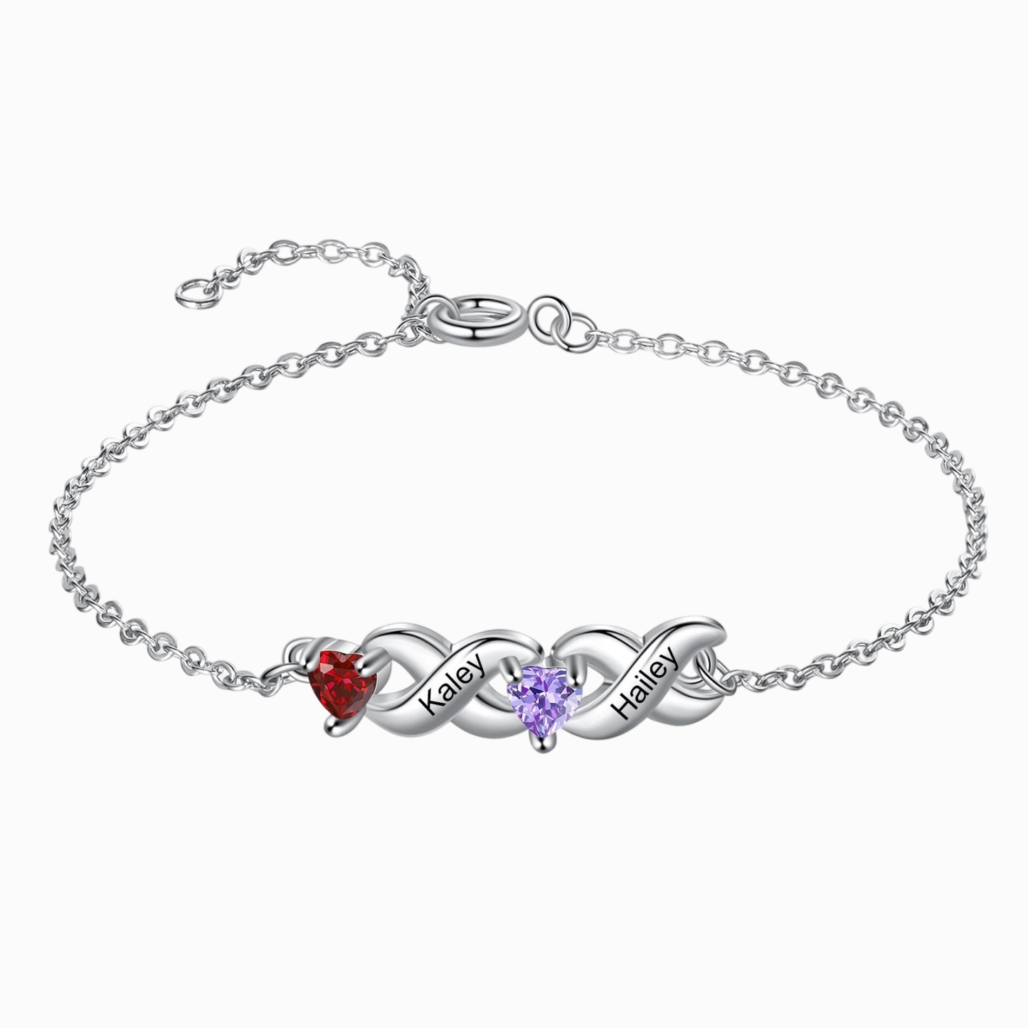 Bracelet à Breloque 2-7 Prénoms Personnalisé avec 2-7 Pierres de Naissance