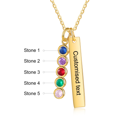 Collier Barre 1 Texte Personnalisé avec 5 Pierres de naissance Collier Femmes