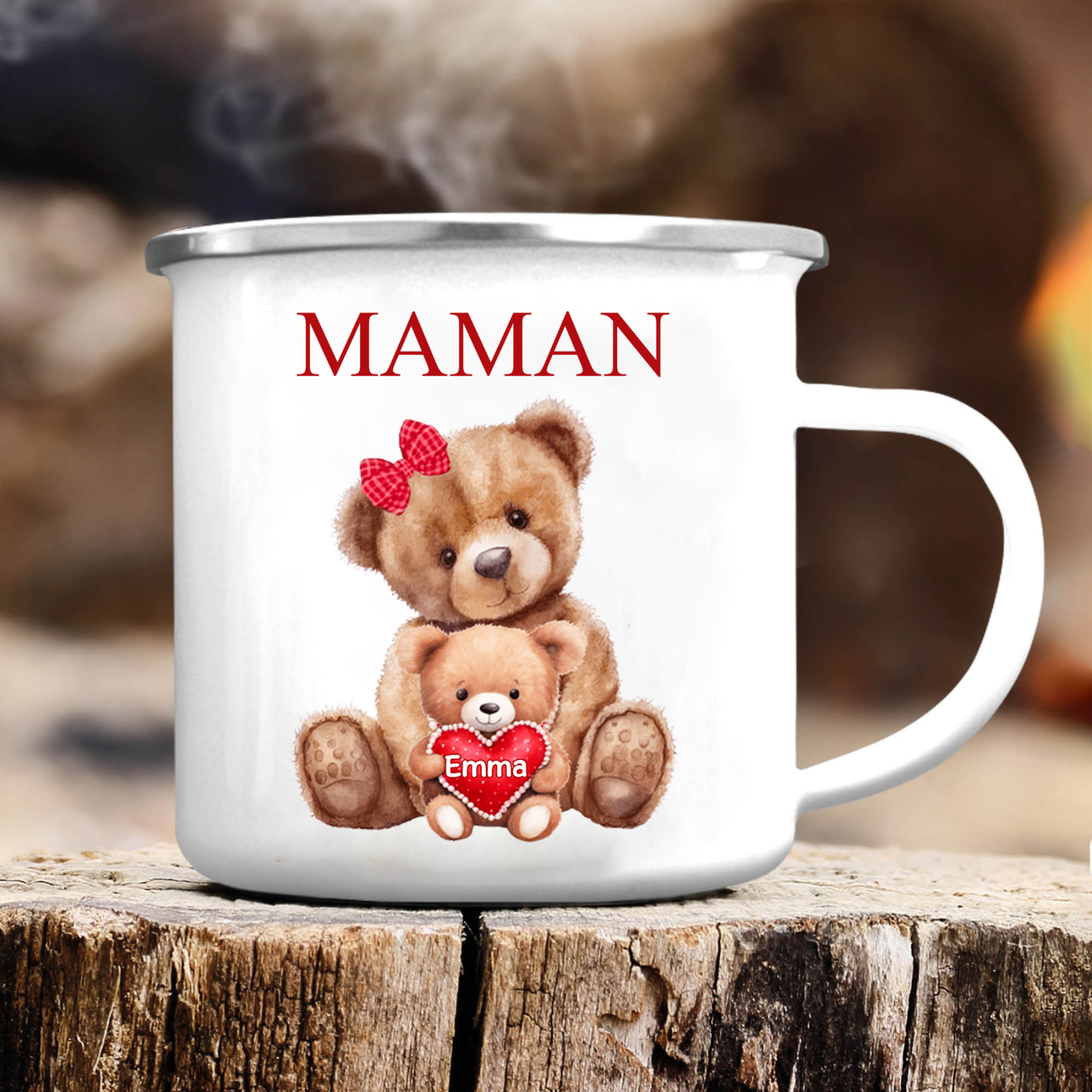 À Maman/Mamie - Tasse émaillée Ours 1 Prénom Personnalisé