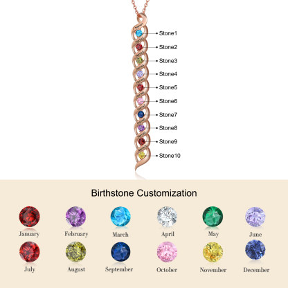Collier Femme 10 Prénoms Personnalisés avec 10 Pierres de naissance
