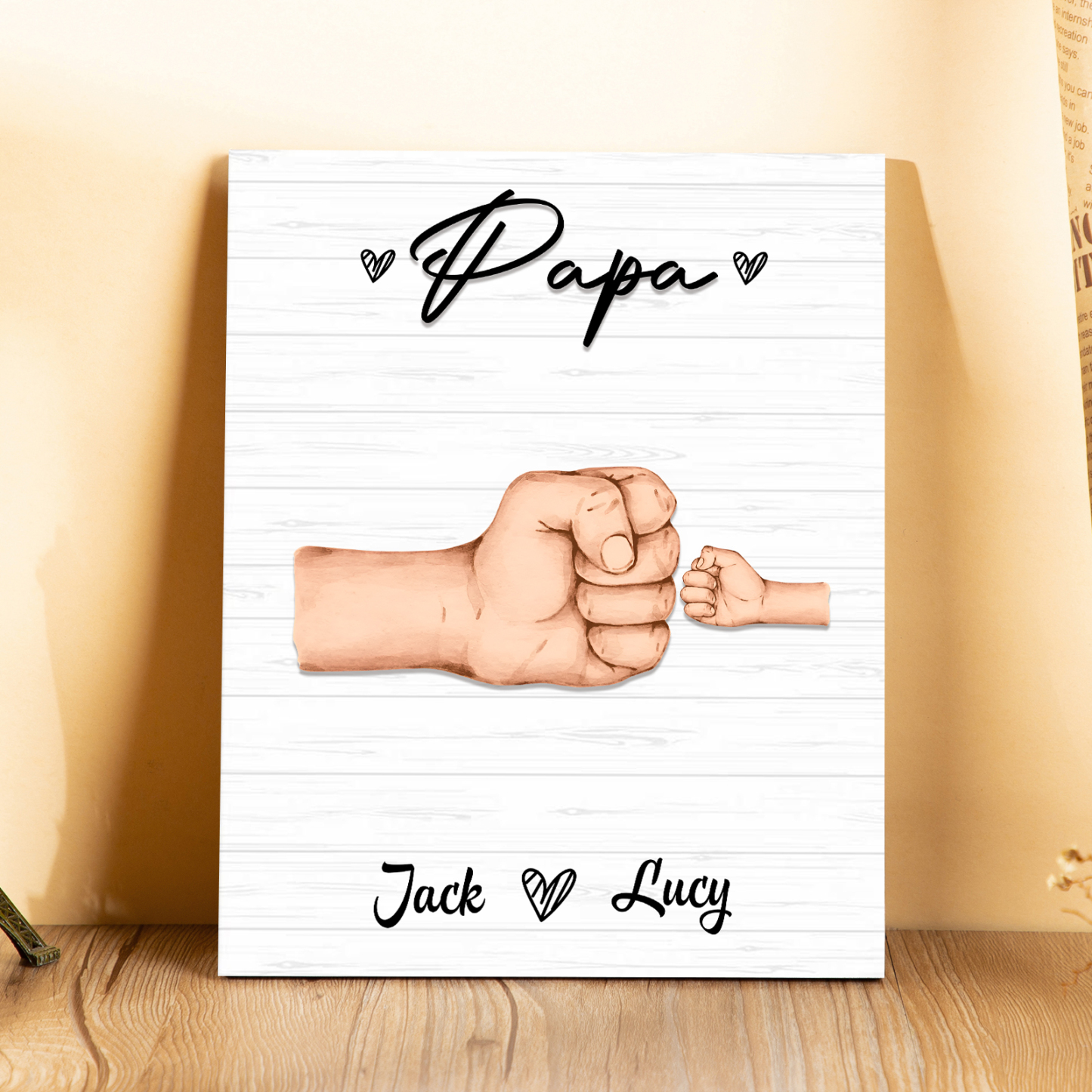 À Mon Papa/Papi-Cadre en Bois Poings 2 Prénoms Personnalisés avec Texte