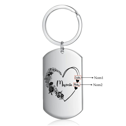 À Ma Mamie - Porte-Clés Fleur et Cœur 1-6 Noms Personnalisés