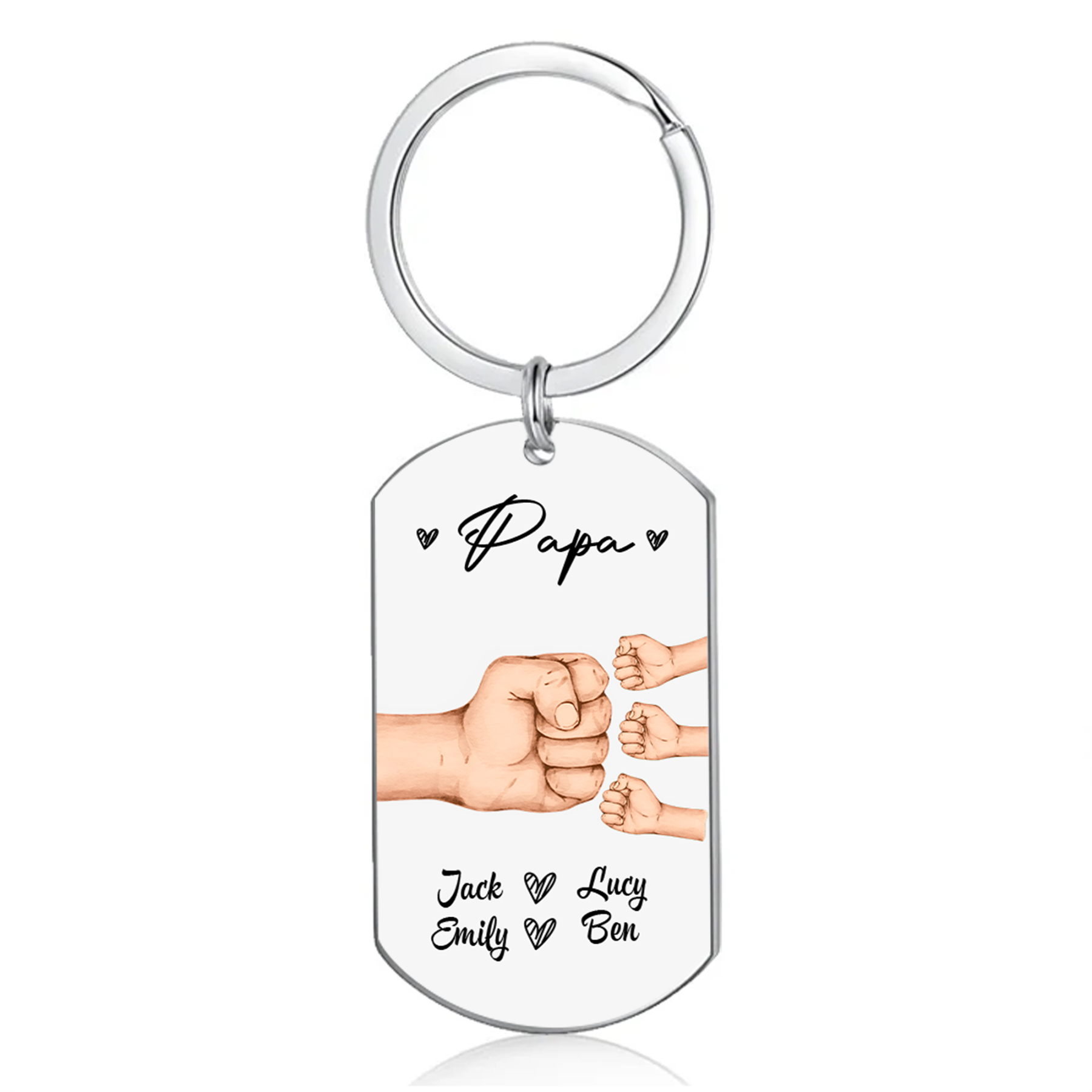 À Papa/Papi - Porte-Clés Poings 4 Prénoms Personnalisés