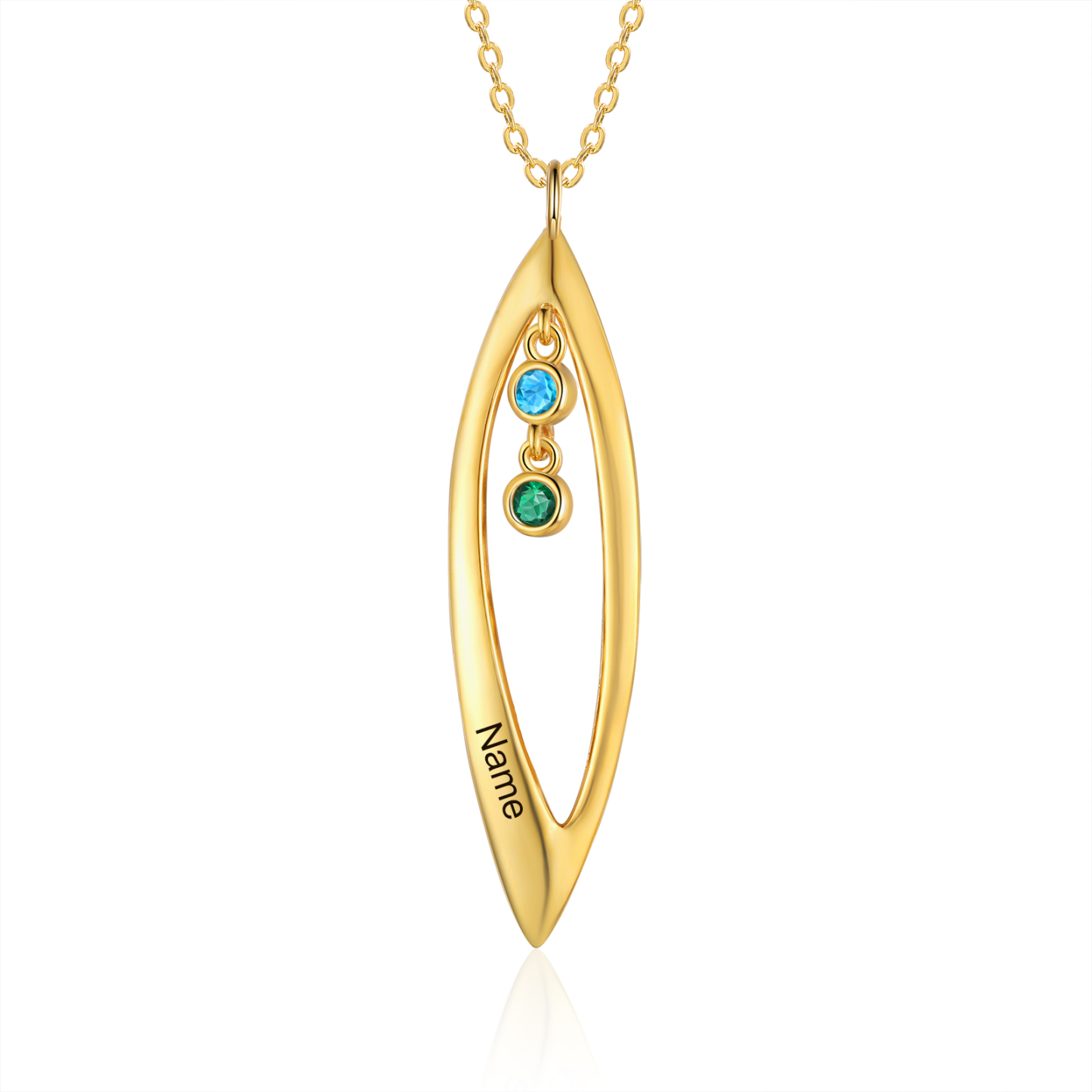 Collier Pendentif Feuilles 1 Prénom et 2 Pierres de Naissance Personnalisés Collier Femmes