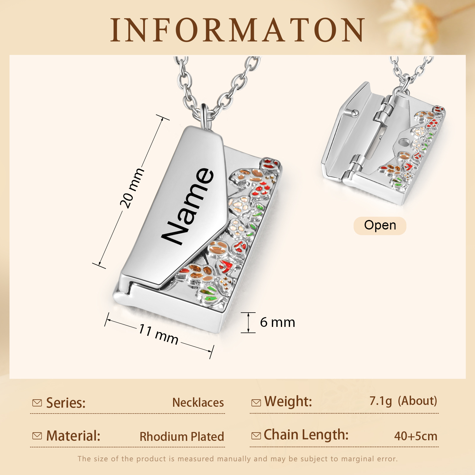 Collier Enveloppe 1 Prénom Personnalisé Collier Pendentif