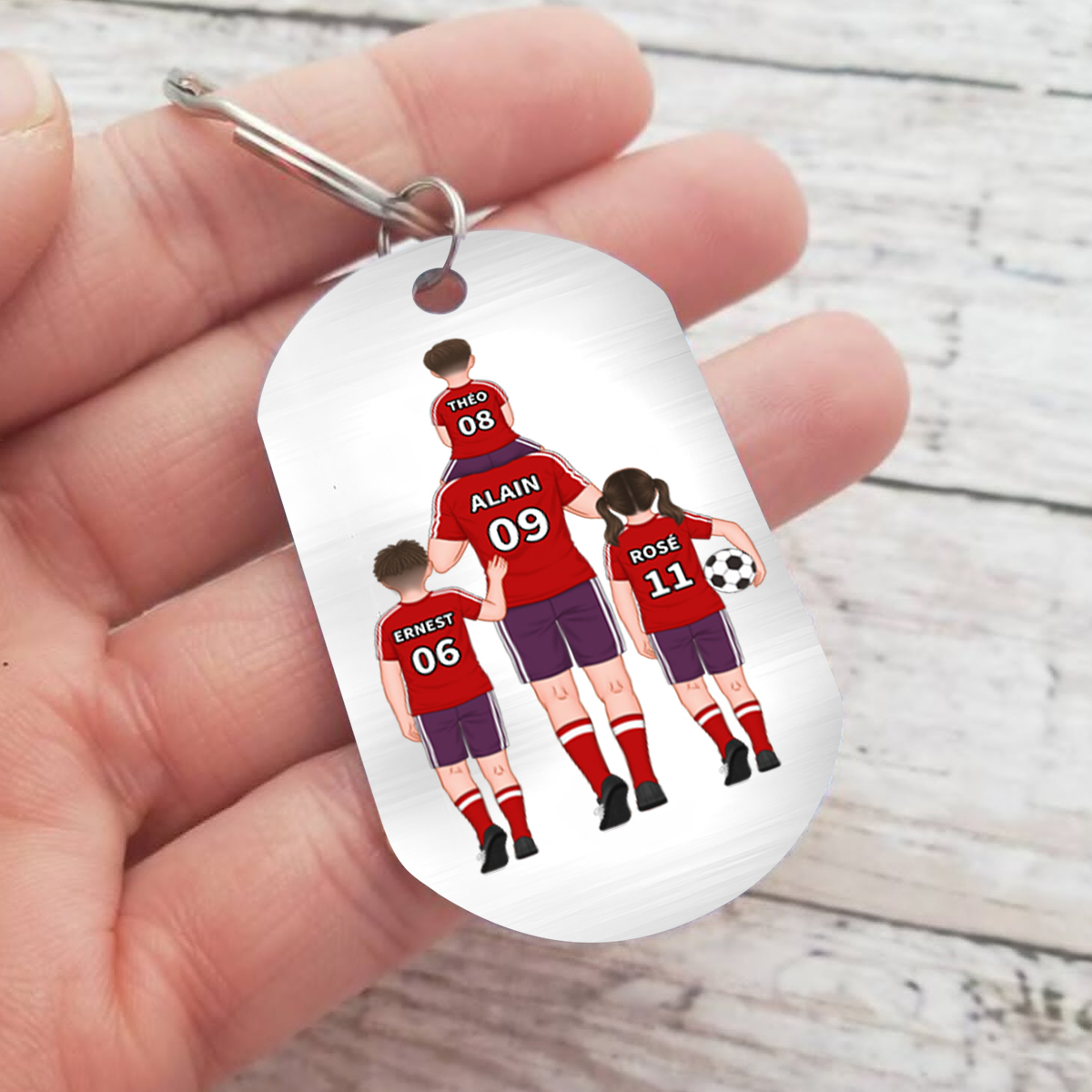 À mon Papa - Porte-Clés Famille du Football 2-4 Prénoms Personnalisés
