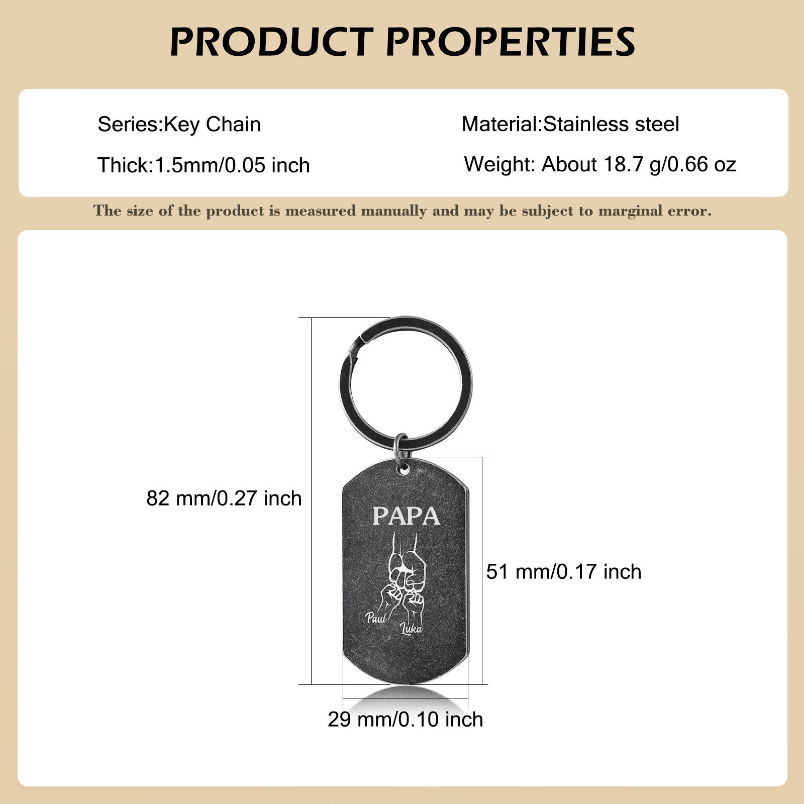 À mon Papa - Porte-Clés Poings 2 Prénoms Personnalisés avec Texte | Jessemade