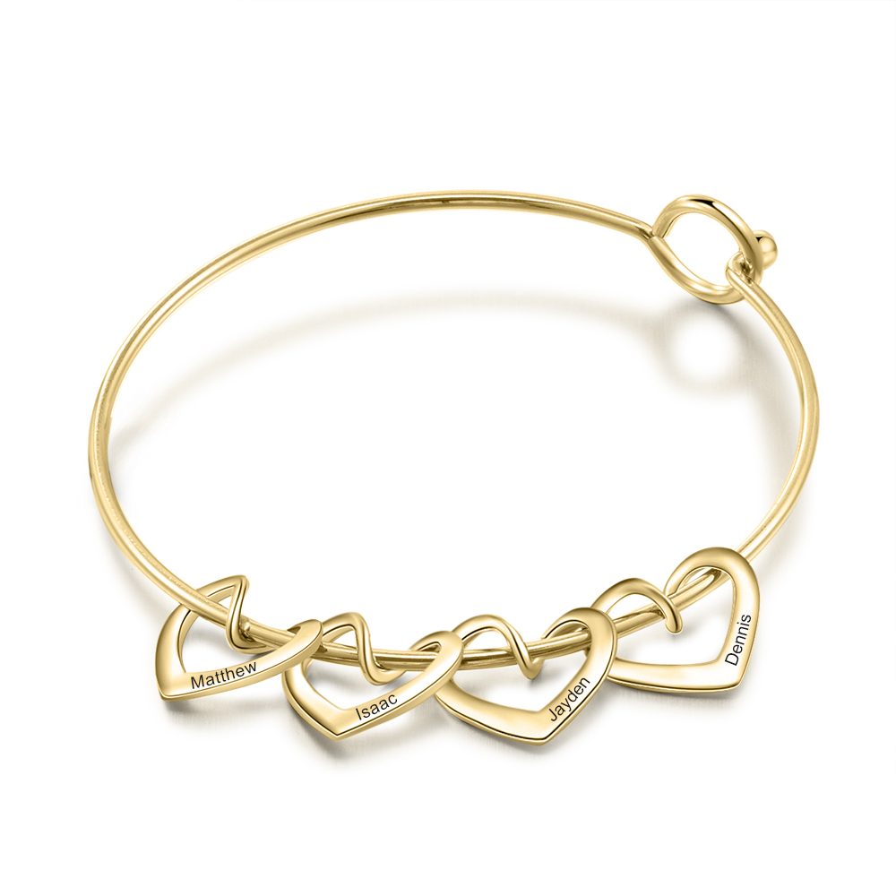 Jessemade FR Bracelet Enfant 4 Prénoms Personnalisés avec 4 Cœur Breloques
