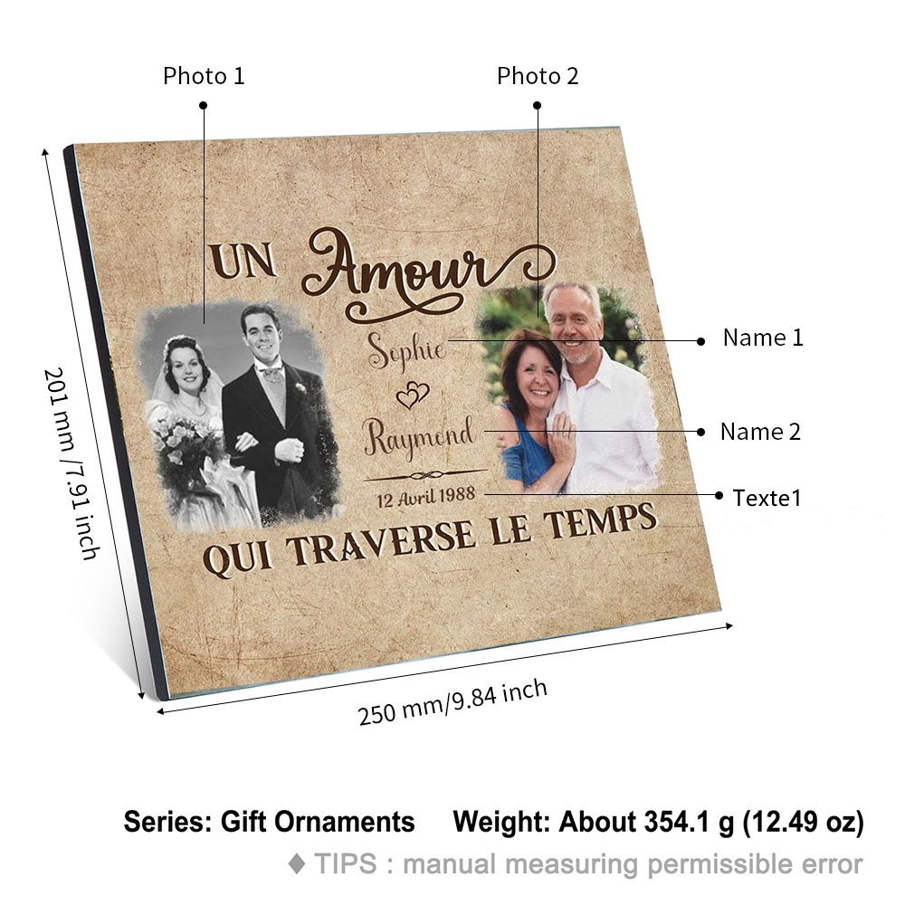 Cadre en bois de Saint-Valentin 2 Prénoms personnalisé avec 2 photos | Jessemade