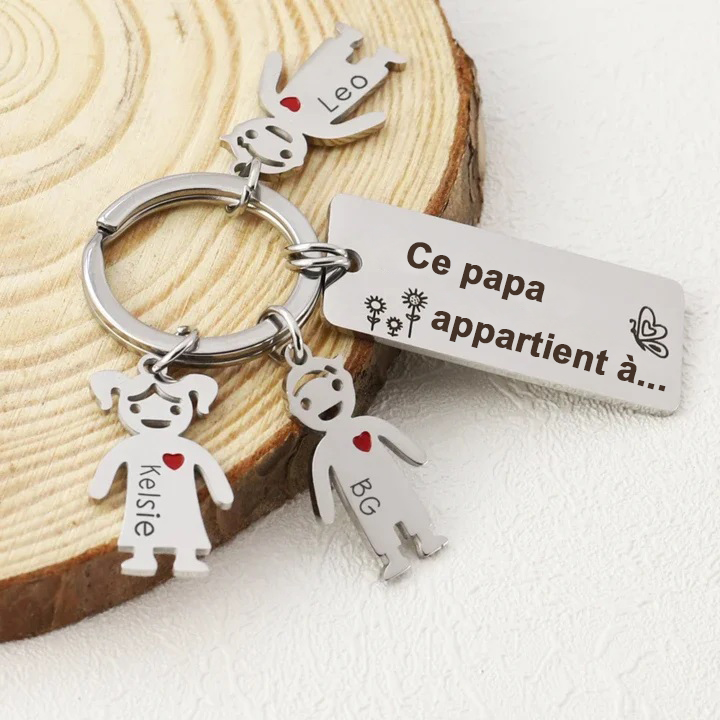 À mon Papa - Porte-Clés 2 Prénoms Personnalisé Avec Breloques 2 Enfants