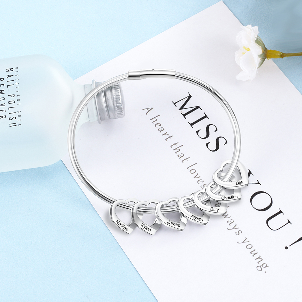 Bracelet Cœur 7 Prénoms Personnalisés Bracelet Femmes