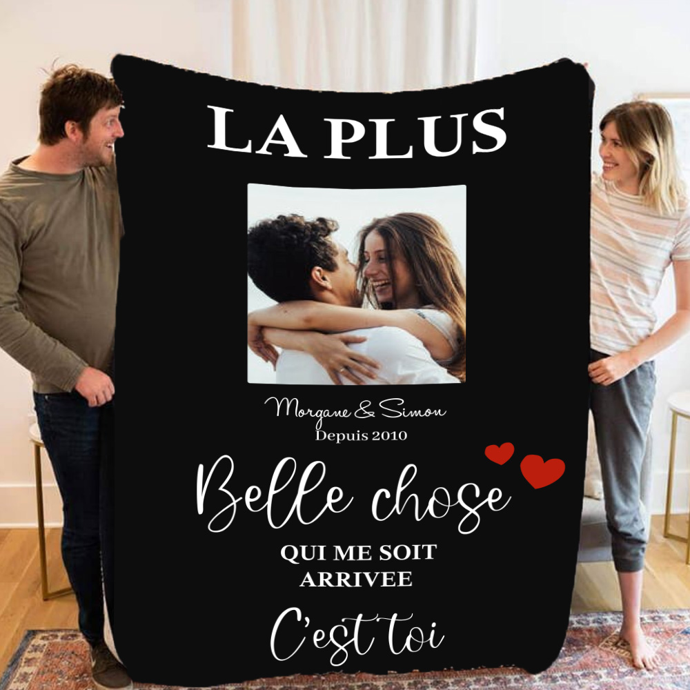 Couverture Plaids Polaire Prénom et Photo Personnalisés avec Texte-Jessemade FR