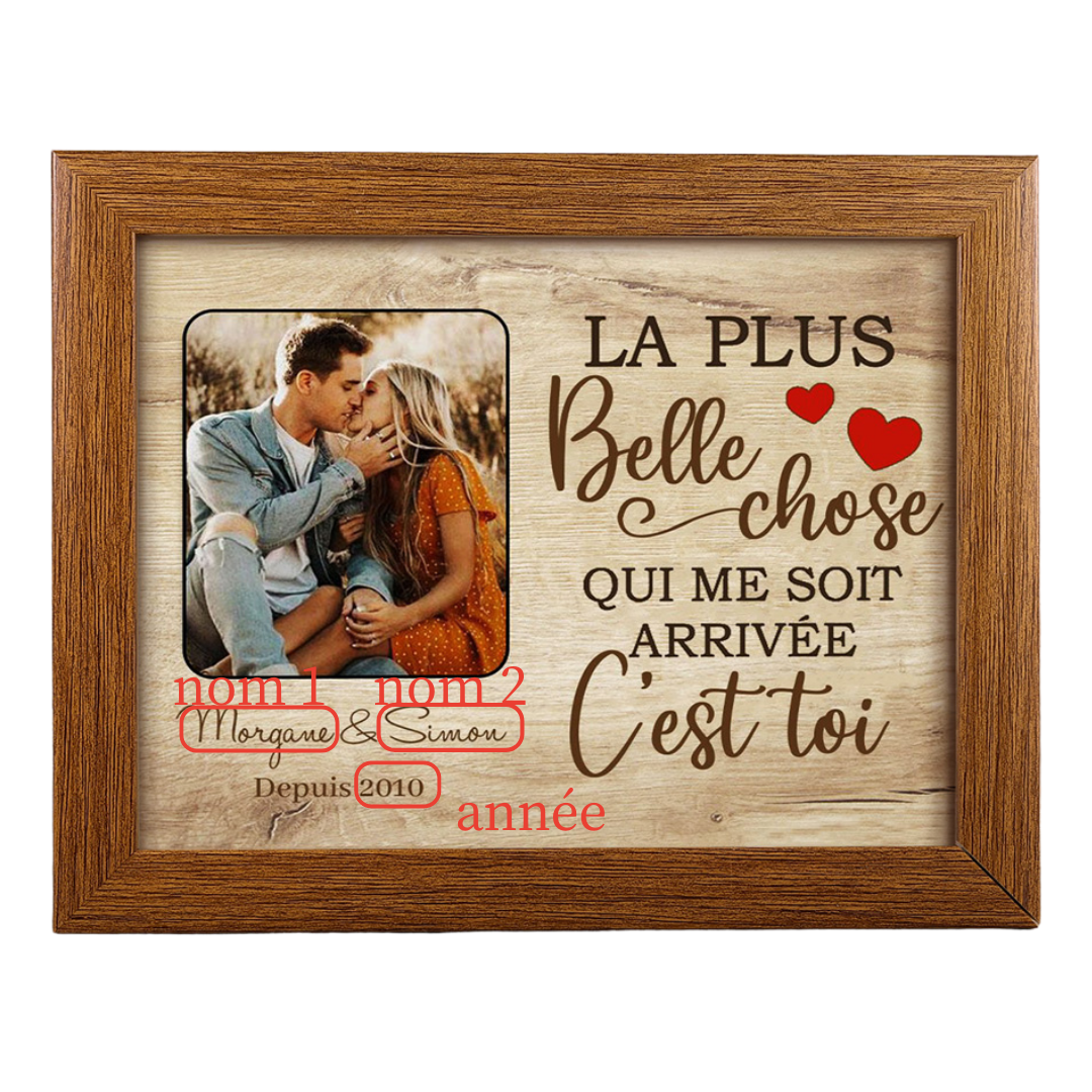 Cadre en bois de Saint-Valentin 2 Prénoms personnalisé avec photo et année | Jessemade