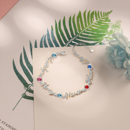 Bracelet Breloque 5 Prénom Personnalisé avec 5 Pierre de Naissance