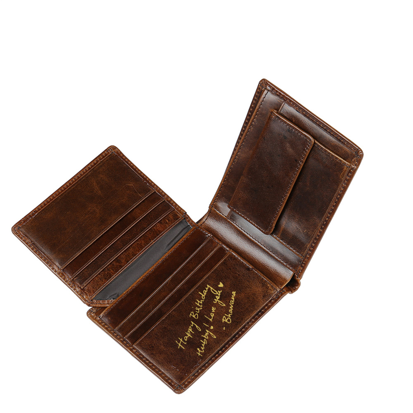 Portefeuille pour homme personnalisé en cuir véritable, à double pli