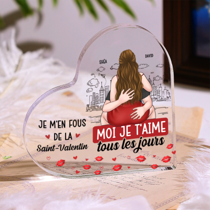 Plaque Acrylique Cœur Personnalisée – « Je t’aime tous les jours » – Cadeau Saint-Valentin pour Couple
