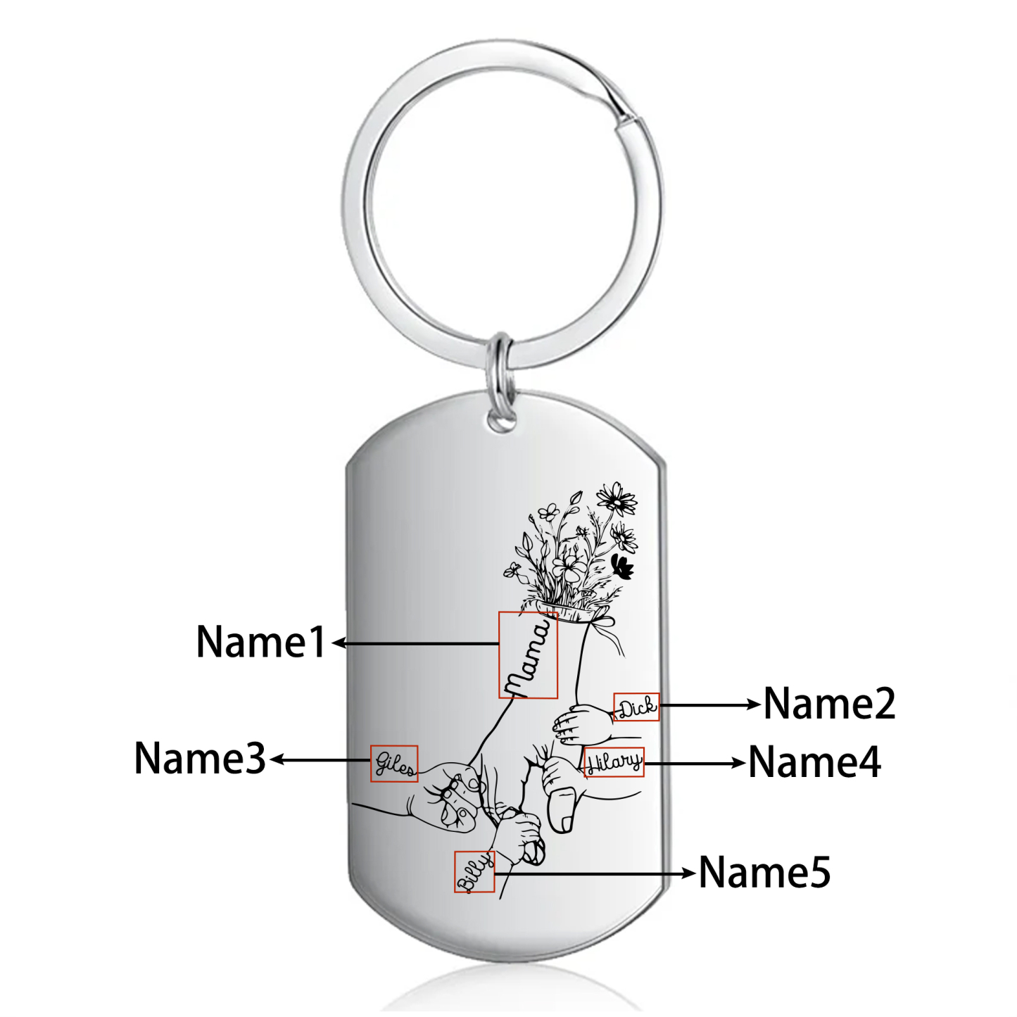 À Ma Maman/Mamie - Porte-Clés la Main dans la Main 2-7 Noms Personnalisés