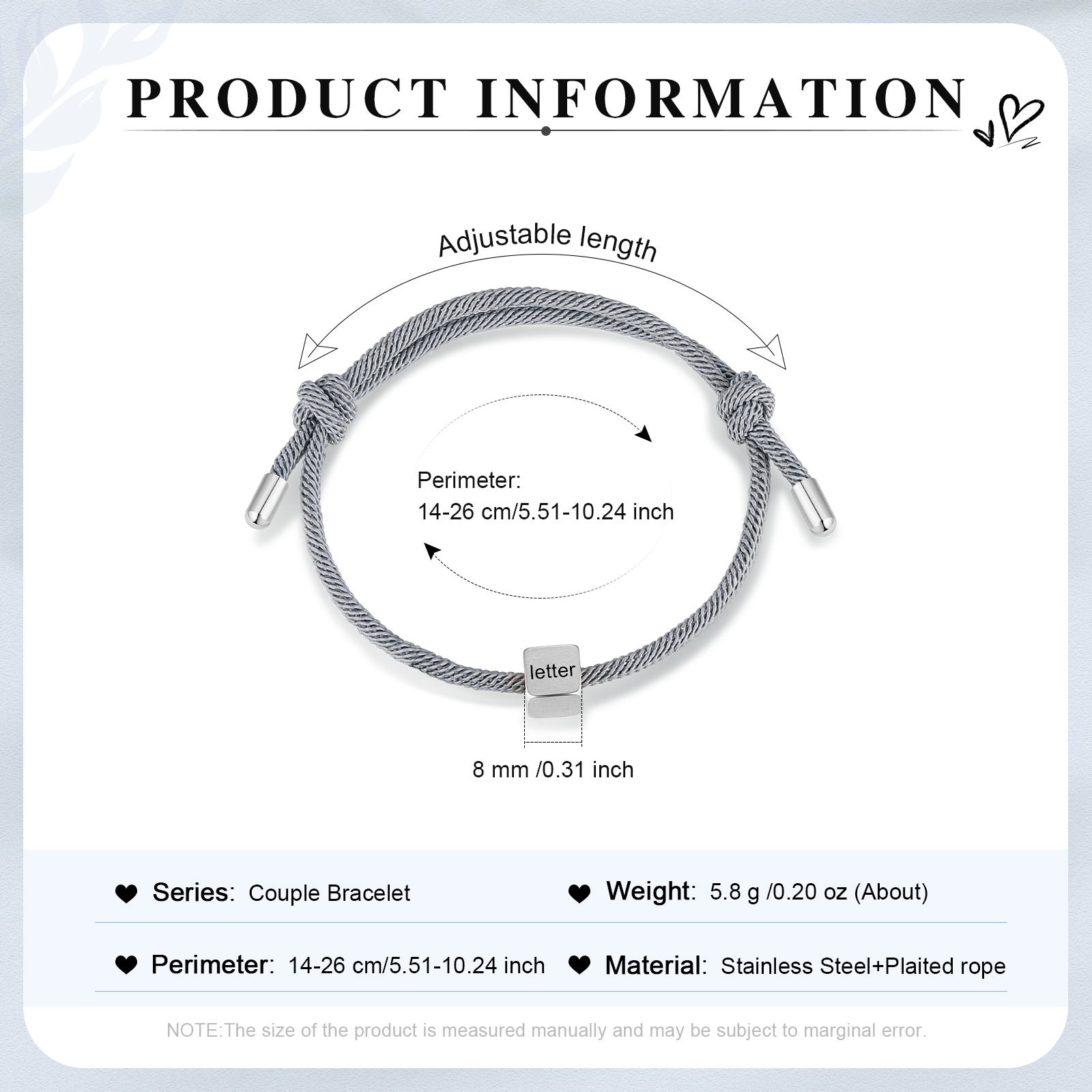 Bracelet Initiale 1 Lettre Personnaliséepour Couple｜Jessemade